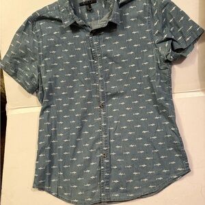 21men Light Blue Shark Pattern Shirt